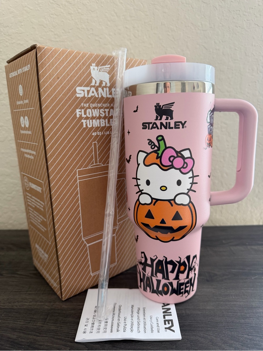 Pink 40oz Halloween Tumbler With Handle Straw & Box